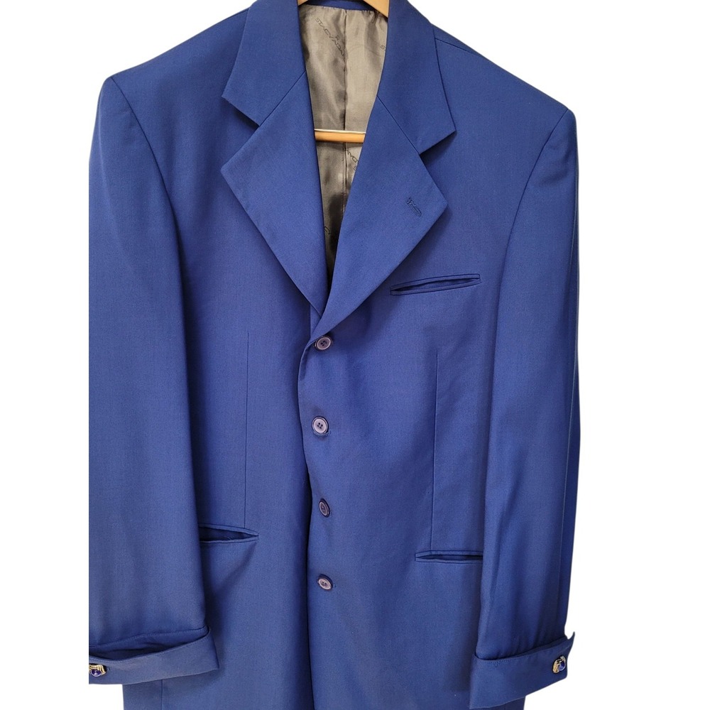 Stacy Adams Men's 42L Royal Blue Longline Suit 4-Button Jacket & Cuffed Pants